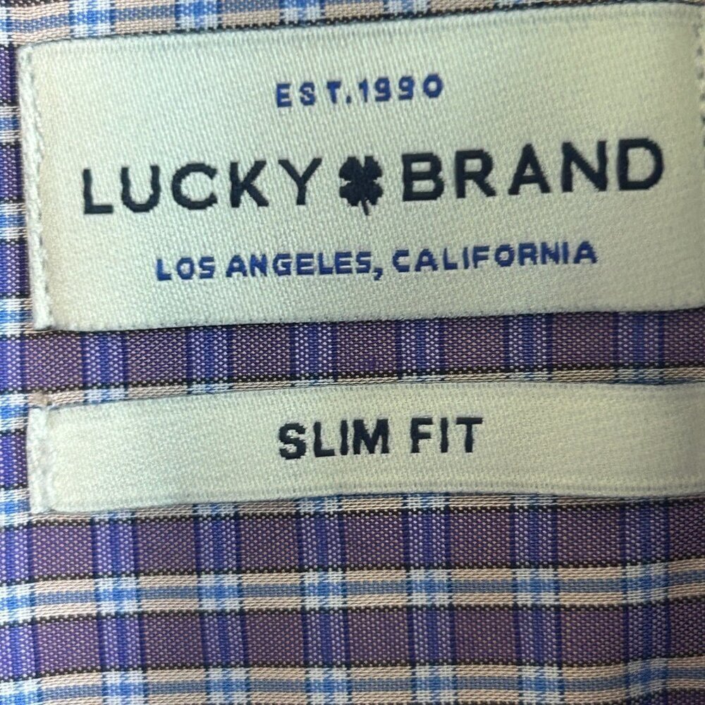 Lucky Brand Men's Purple Plaid Long Sleeve Button Front Casual Shirt Size 16 - Picture 6 of 10